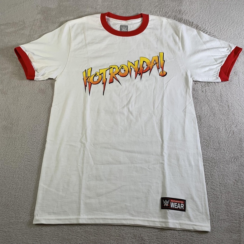 WWE Ronda Rousey Shirt Mens Small White Hot Ronda Ringer Graphic 2017 Tee WWE